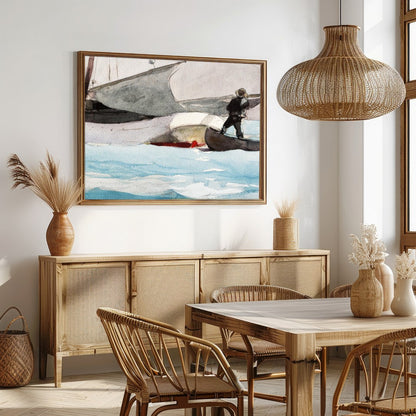 This captivating watercolor painting captures the serene beauty of a sailboat on a tranquil sea for Dining