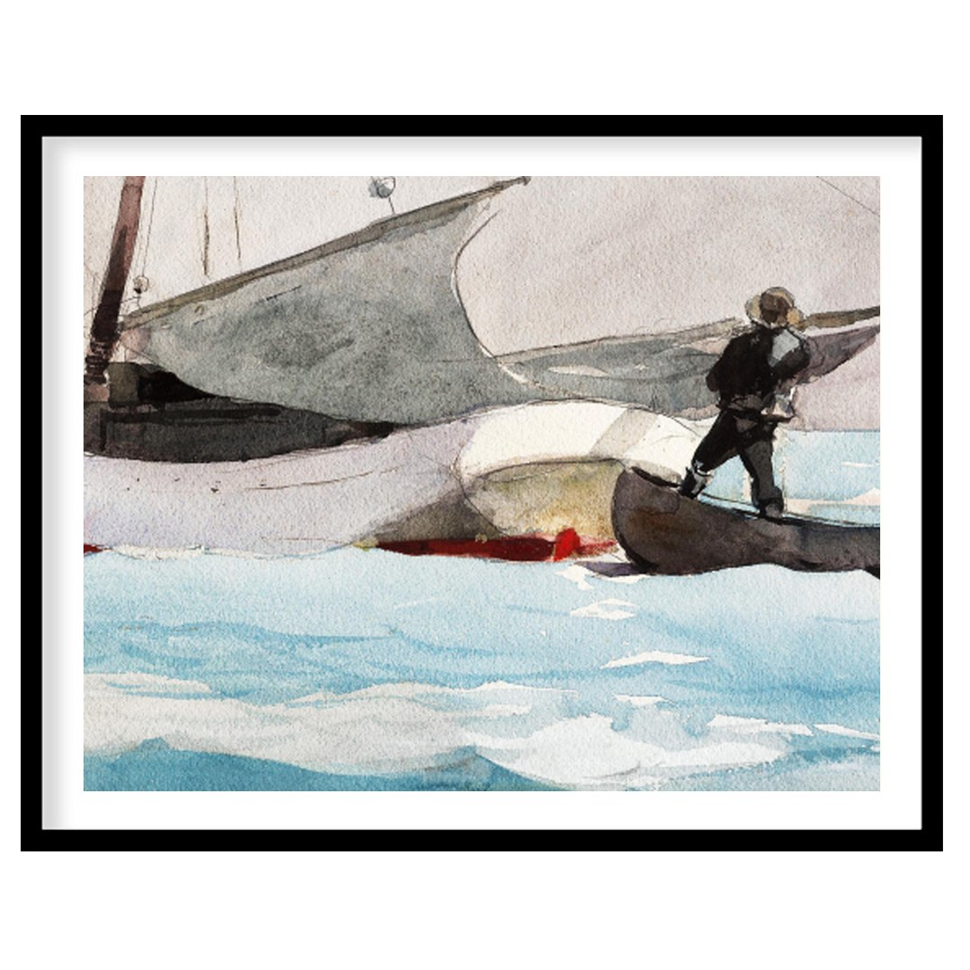 This captivating watercolor painting captures the serene beauty of a sailboat on a tranquil sea for lovely-house