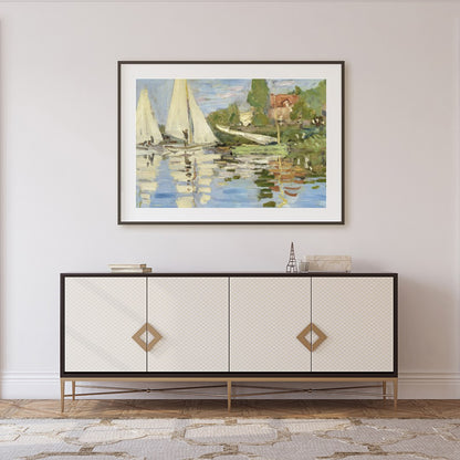 This exquisite artwork captures the tranquil beauty of sailboats gliding past a scenic shoreline. for Foyer