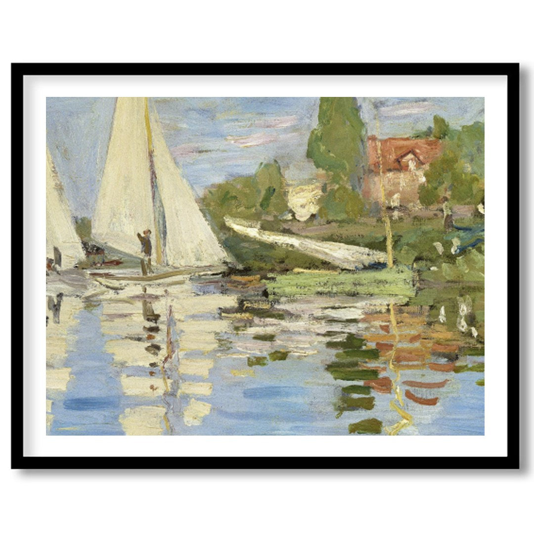 This exquisite artwork captures the tranquil beauty of sailboats gliding past a scenic shoreline. for space