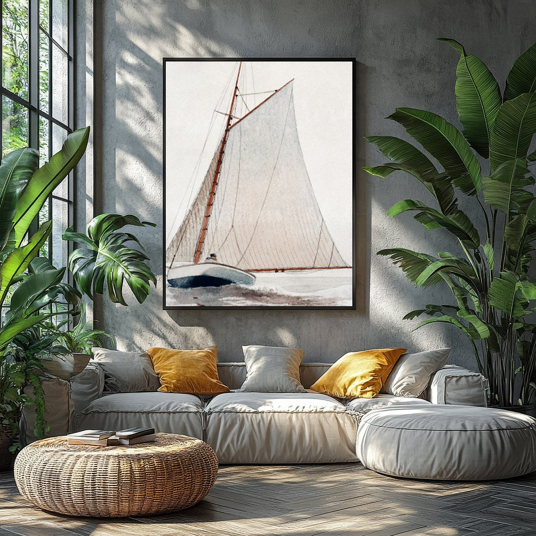 Capture the timeless beauty of maritime adventure with this elegant depiction of a classic sailing for Balcony