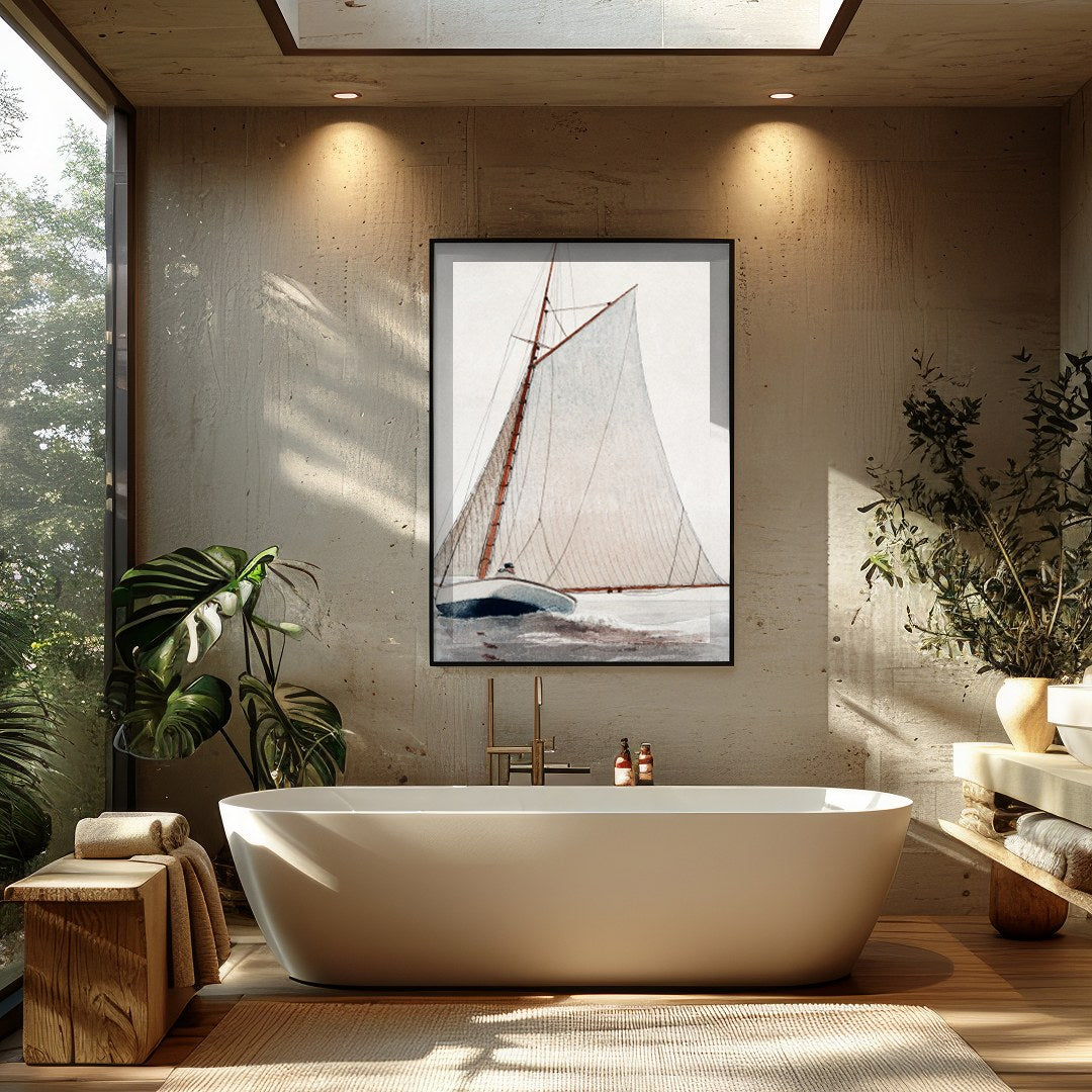 Capture the timeless beauty of maritime adventure with this elegant depiction of a classic sailing for Bathroom