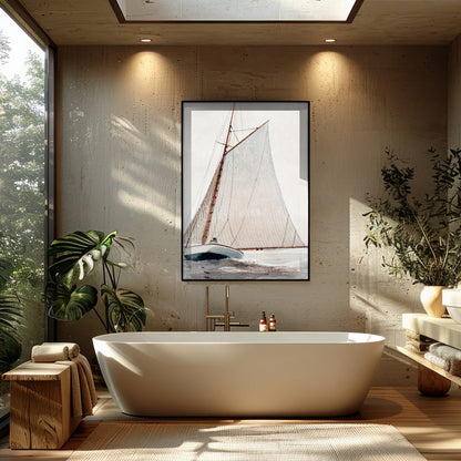 Capture the timeless beauty of maritime adventure with this elegant depiction of a classic sailing for Bathroom