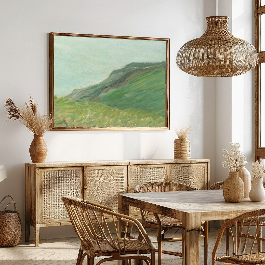 Immerse yourself in the tranquil beauty of this coastal masterpiece. The painting captures a serene for Dining