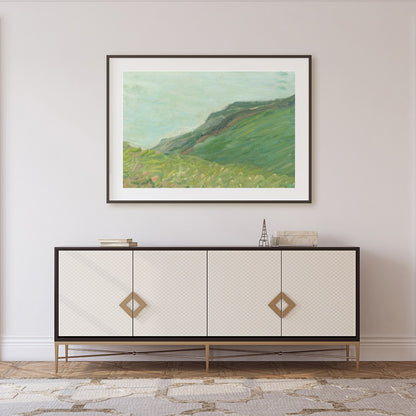 Immerse yourself in the tranquil beauty of this coastal masterpiece. The painting captures a serene for Foyer
