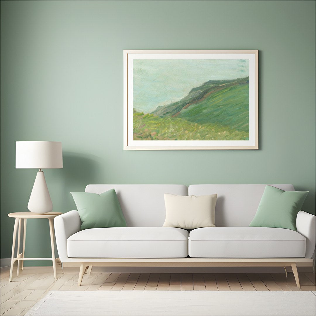 Immerse yourself in the tranquil beauty of this coastal masterpiece. The painting captures a serene for Hall