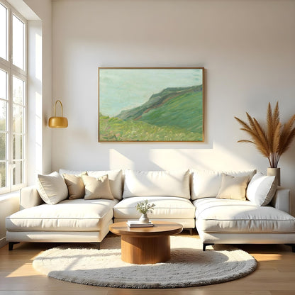 Immerse yourself in the tranquil beauty of this coastal masterpiece. The painting captures a serene for Living Room