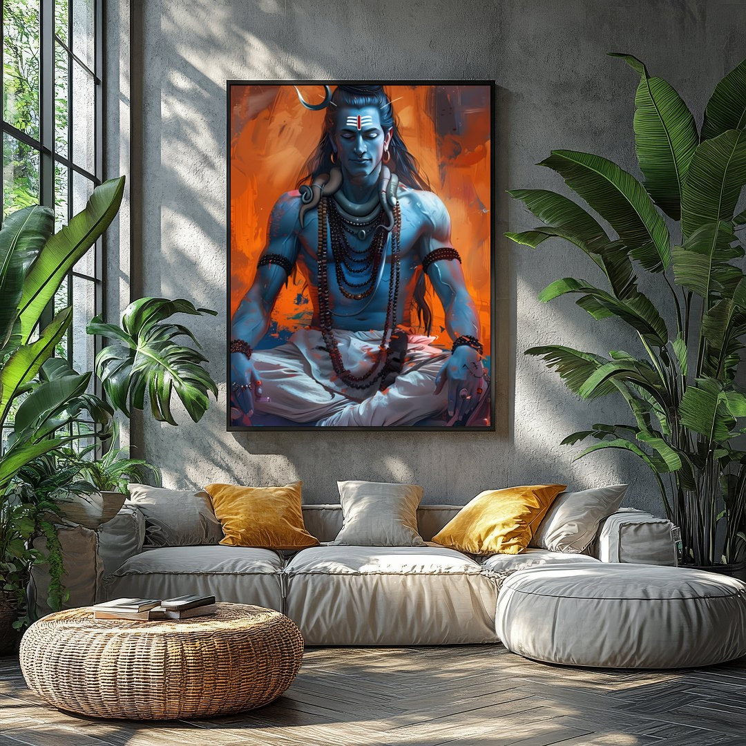 This captivating artwork showcases Lord Shiva in a state of deep meditation, exuding an aura of for Balcony