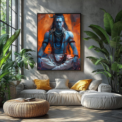 This captivating artwork showcases Lord Shiva in a state of deep meditation, exuding an aura of for Balcony