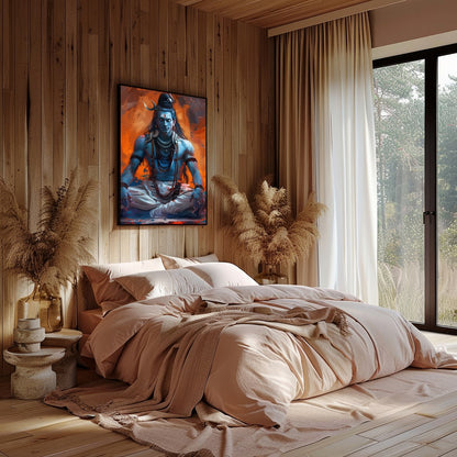 This captivating artwork showcases Lord Shiva in a state of deep meditation, exuding an aura of for Bedroom