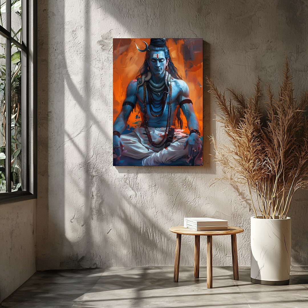 This captivating artwork showcases Lord Shiva in a state of deep meditation, exuding an aura of for Entrance
