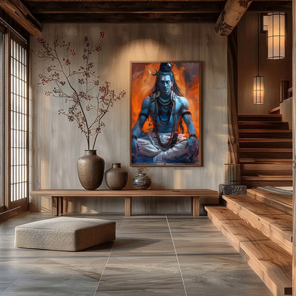 This captivating artwork showcases Lord Shiva in a state of deep meditation, exuding an aura of for Hall