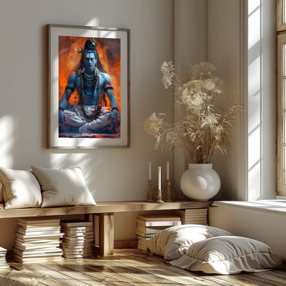 This captivating artwork showcases Lord Shiva in a state of deep meditation, exuding an aura of for haven