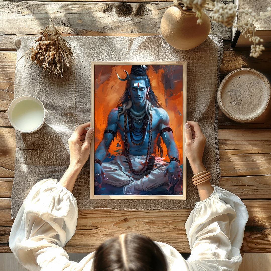 This captivating artwork showcases Lord Shiva in a state of deep meditation, exuding an aura of for Kitchen