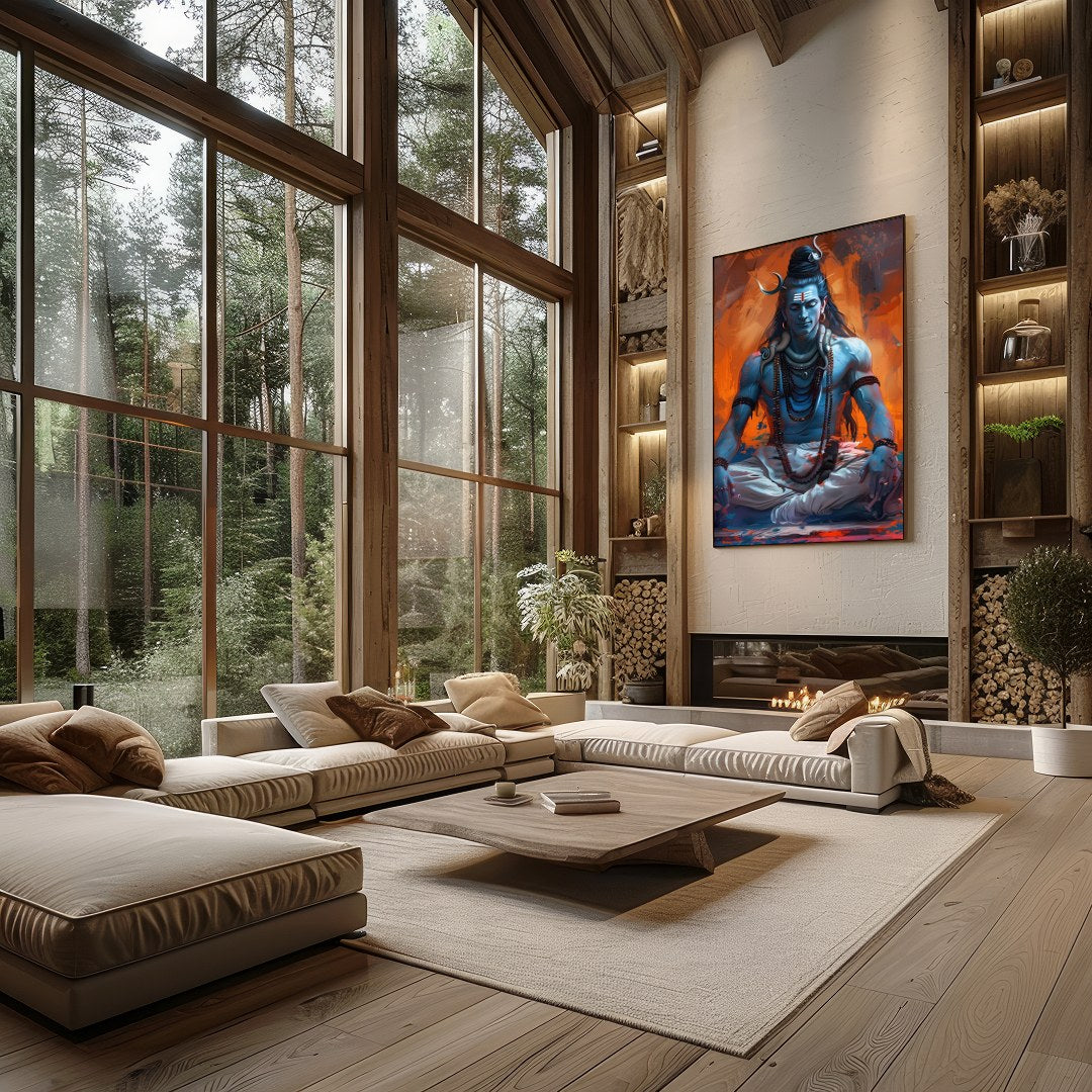 This captivating artwork showcases Lord Shiva in a state of deep meditation, exuding an aura of for Living Room