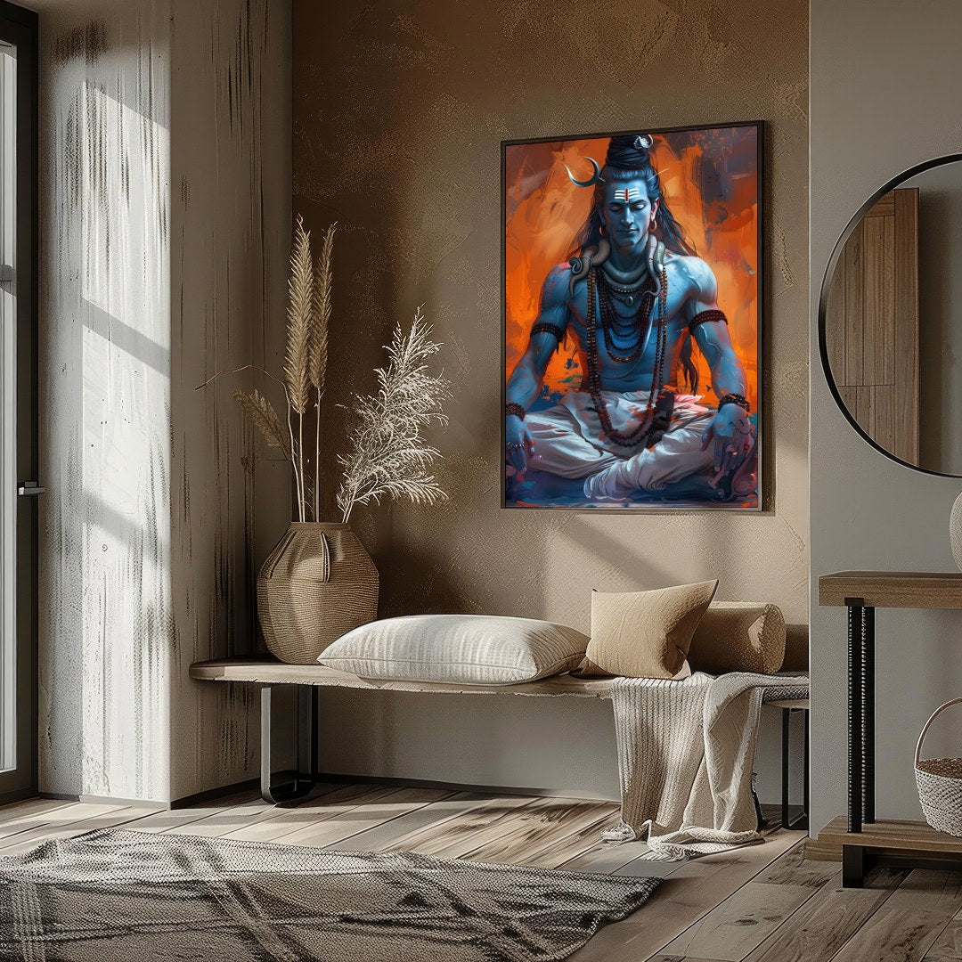 This captivating artwork showcases Lord Shiva in a state of deep meditation, exuding an aura of for loft