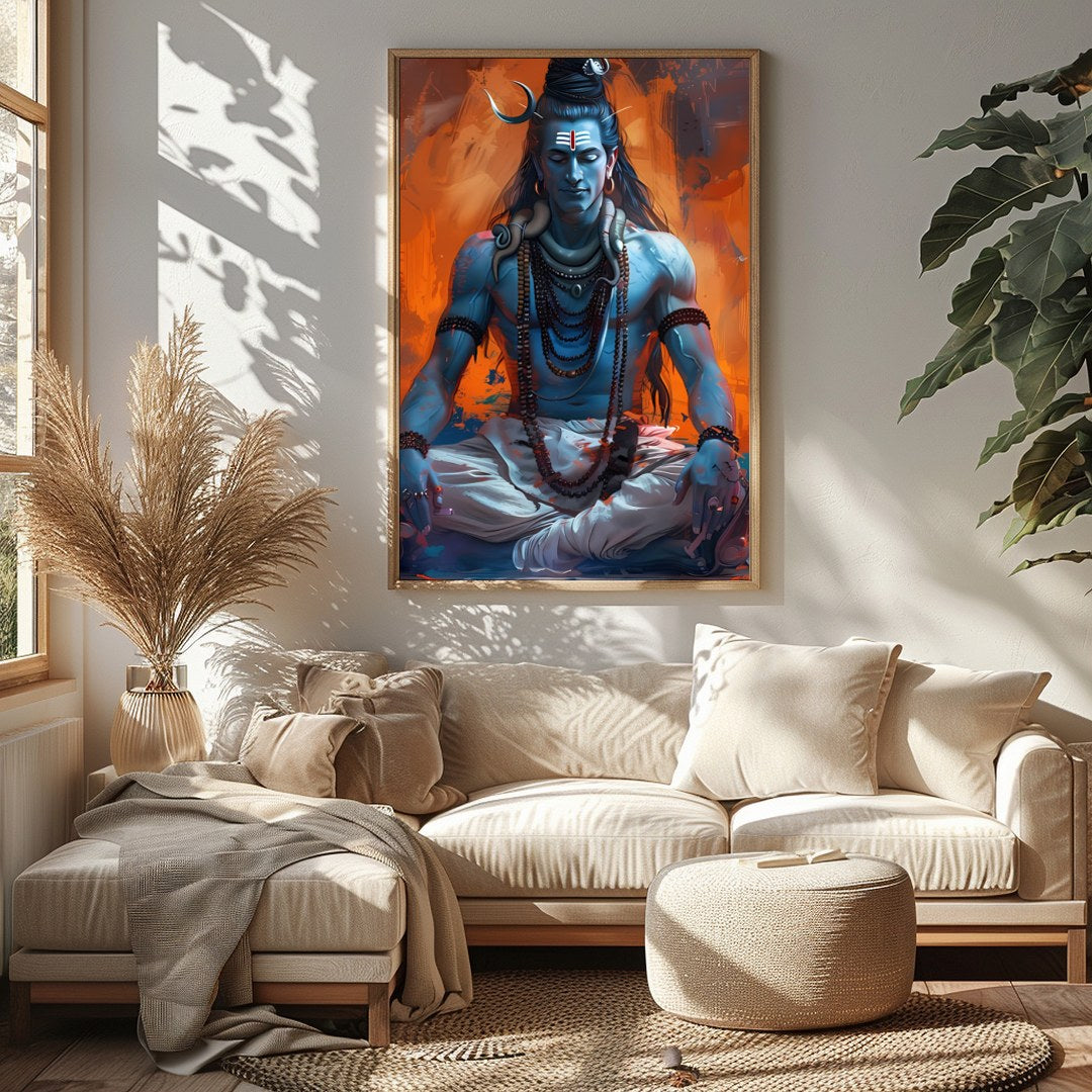 This captivating artwork showcases Lord Shiva in a state of deep meditation, exuding an aura of for Sitting Area