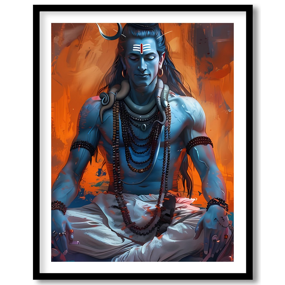 This captivating artwork showcases Lord Shiva in a state of deep meditation, exuding an aura of for studio