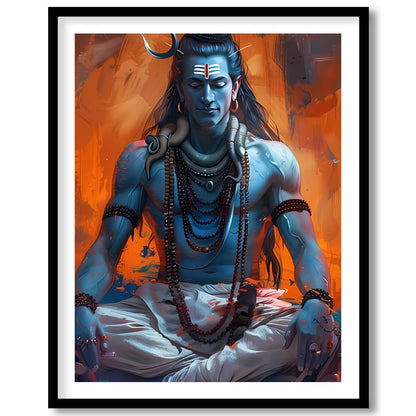 This captivating artwork showcases Lord Shiva in a state of deep meditation, exuding an aura of for studio
