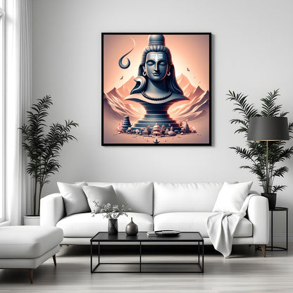 This captivating artwork showcases a tranquil depiction of Lord Shiva, elegantly poised against an for Sitting Area