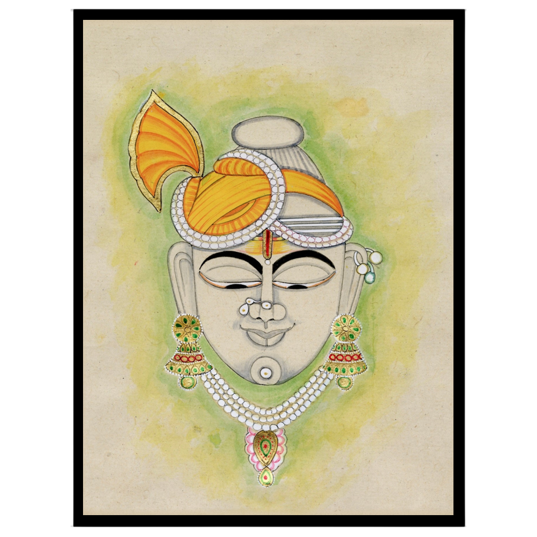 This artful depiction of Shrinathji, adorned with a striking golden turban, brings a touch of for lovely-house