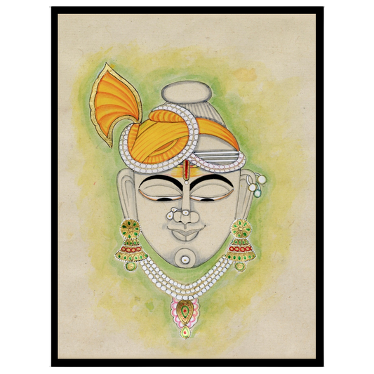 This artful depiction of Shrinathji, adorned with a striking golden turban, brings a touch of for lovely-house