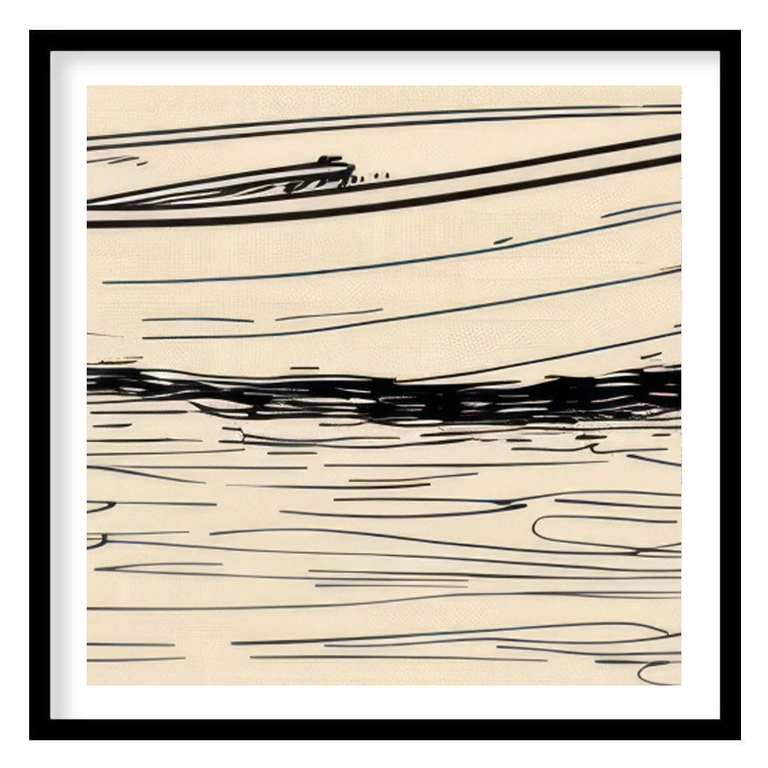This minimalist sketch captures the tranquil essence of a solitary boat resting on calm waters. for dwelling