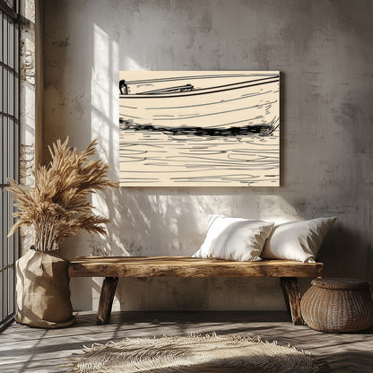 This minimalist sketch captures the tranquil essence of a solitary boat resting on calm waters. for Veranda