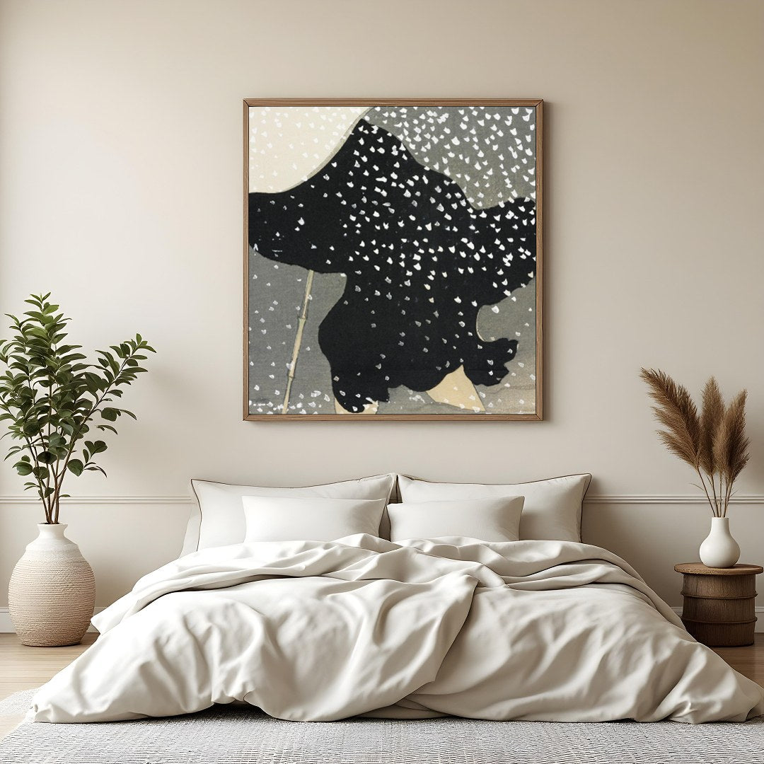 Step into a world of quiet elegance with 'Serene Snowfall: Monochrome Reverie.' This captivating for Bedroom