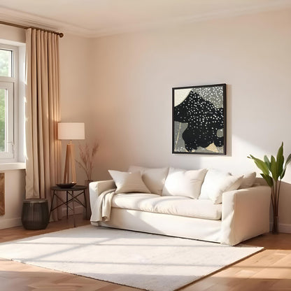 Step into a world of quiet elegance with 'Serene Snowfall: Monochrome Reverie.' This captivating for Family Room