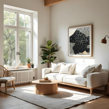 Step into a world of quiet elegance with 'Serene Snowfall: Monochrome Reverie.' This captivating for Living Room