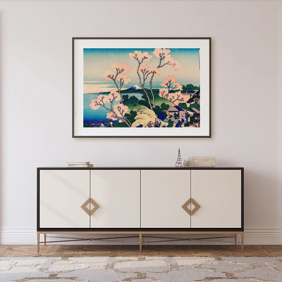Experience the tranquil beauty of a traditional Japanese scene with this exquisite landscape print. for Foyer