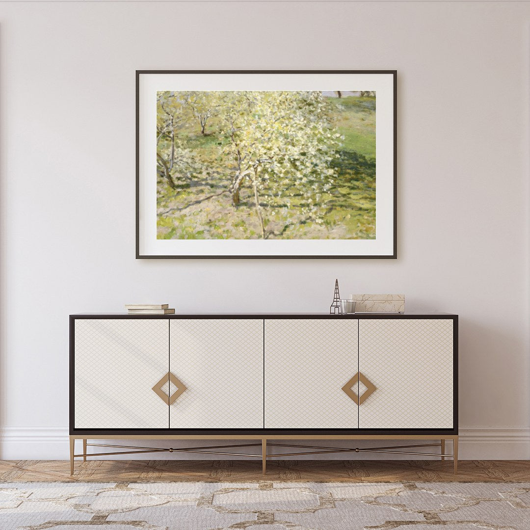 Immerse yourself in the tranquility of spring with this exquisite landscape painting. Featuring for Foyer