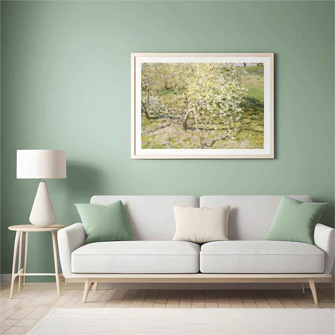 Immerse yourself in the tranquility of spring with this exquisite landscape painting. Featuring for Hall
