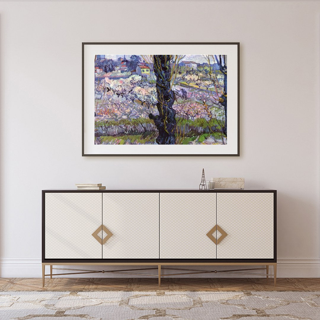 Capture the tranquility of a spring orchard with this enchanting artwork. Through intricate for Foyer