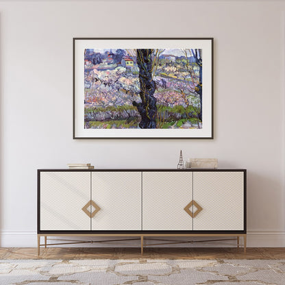 Capture the tranquility of a spring orchard with this enchanting artwork. Through intricate for Foyer