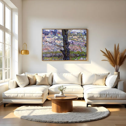Capture the tranquility of a spring orchard with this enchanting artwork. Through intricate for Living Room