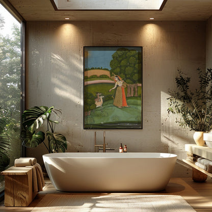 Immerse yourself in the tranquility of nature with this exquisite painting, where a gracefully for Bathroom