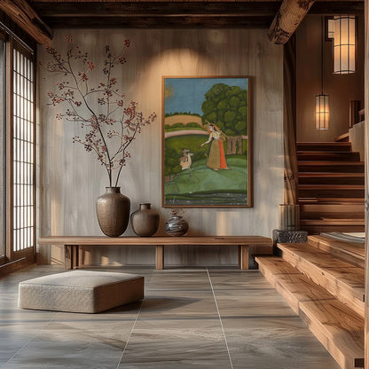 Immerse yourself in the tranquility of nature with this exquisite painting, where a gracefully for Hall