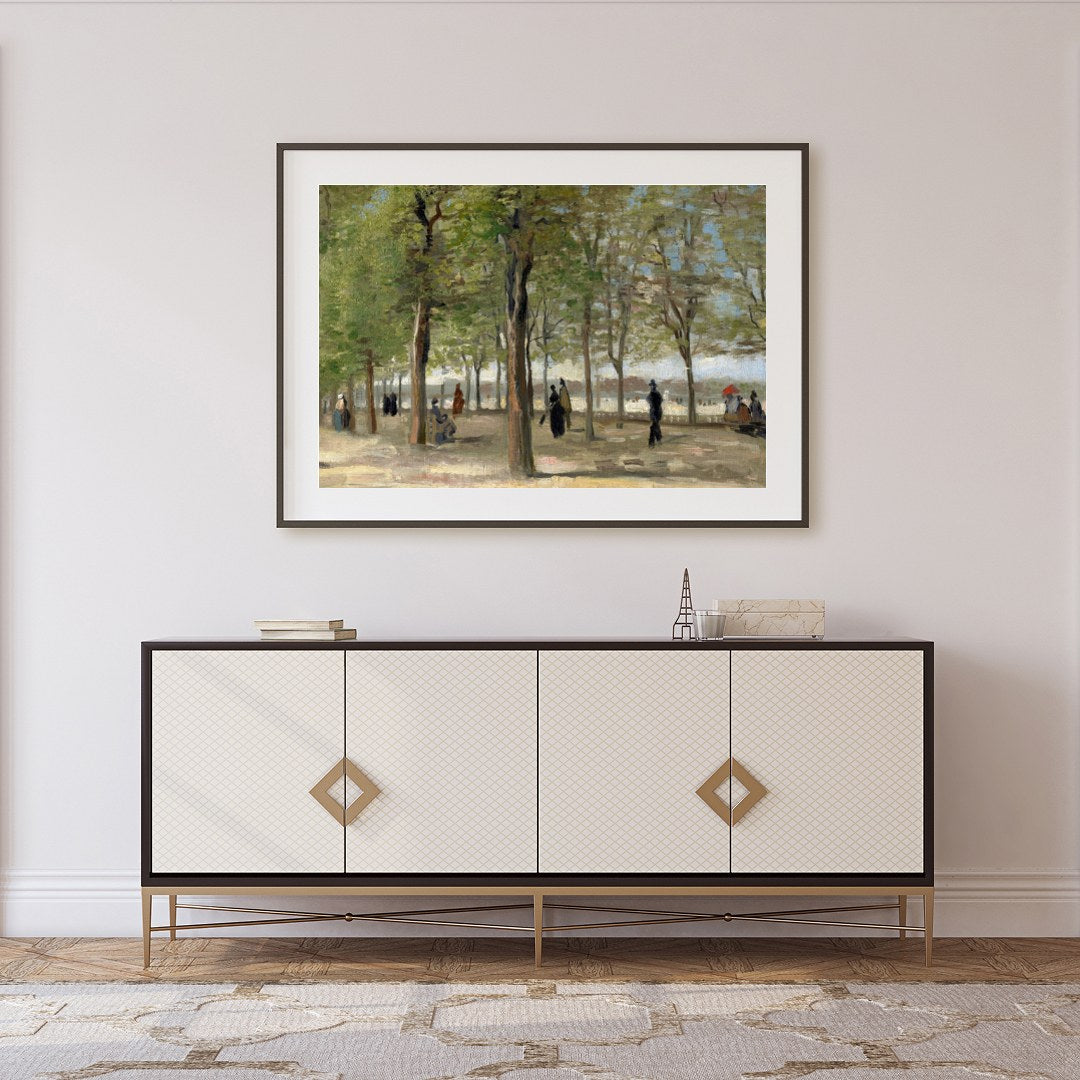 Immerse yourself in the tranquility of a leisurely day amidst tall, lush trees with this for Foyer