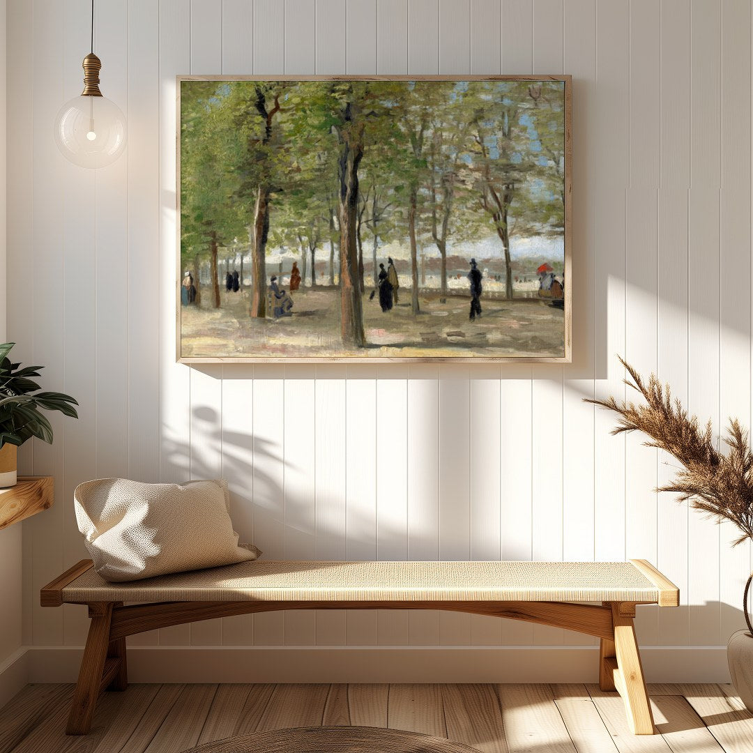 Immerse yourself in the tranquility of a leisurely day amidst tall, lush trees with this for Hallway