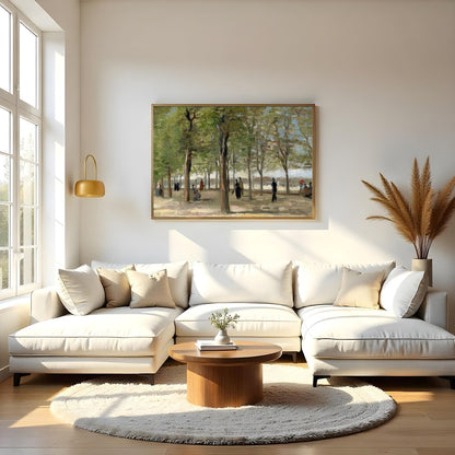 Immerse yourself in the tranquility of a leisurely day amidst tall, lush trees with this for Living Room
