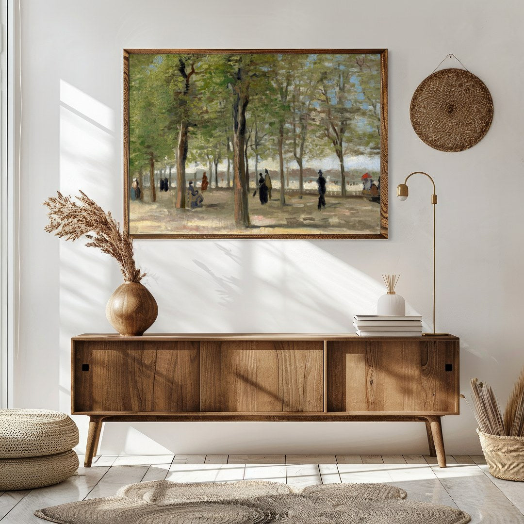 Immerse yourself in the tranquility of a leisurely day amidst tall, lush trees with this for Sitting Area