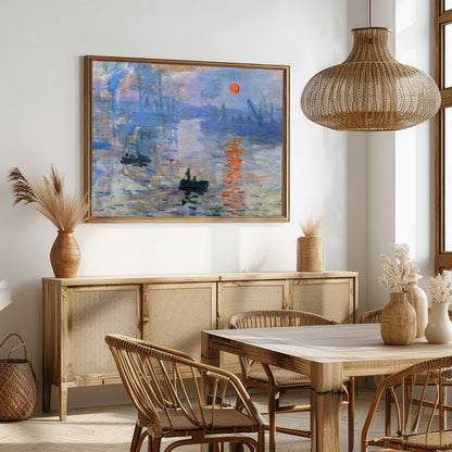 This exquisite artwork captures the ethereal beauty of a sunrise over an industrial harbor. The for Dining