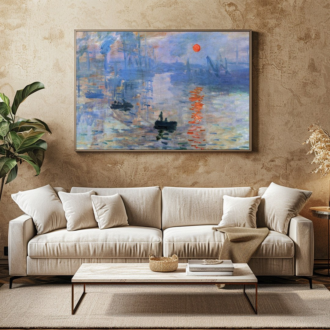 This exquisite artwork captures the ethereal beauty of a sunrise over an industrial harbor. The for Family Room