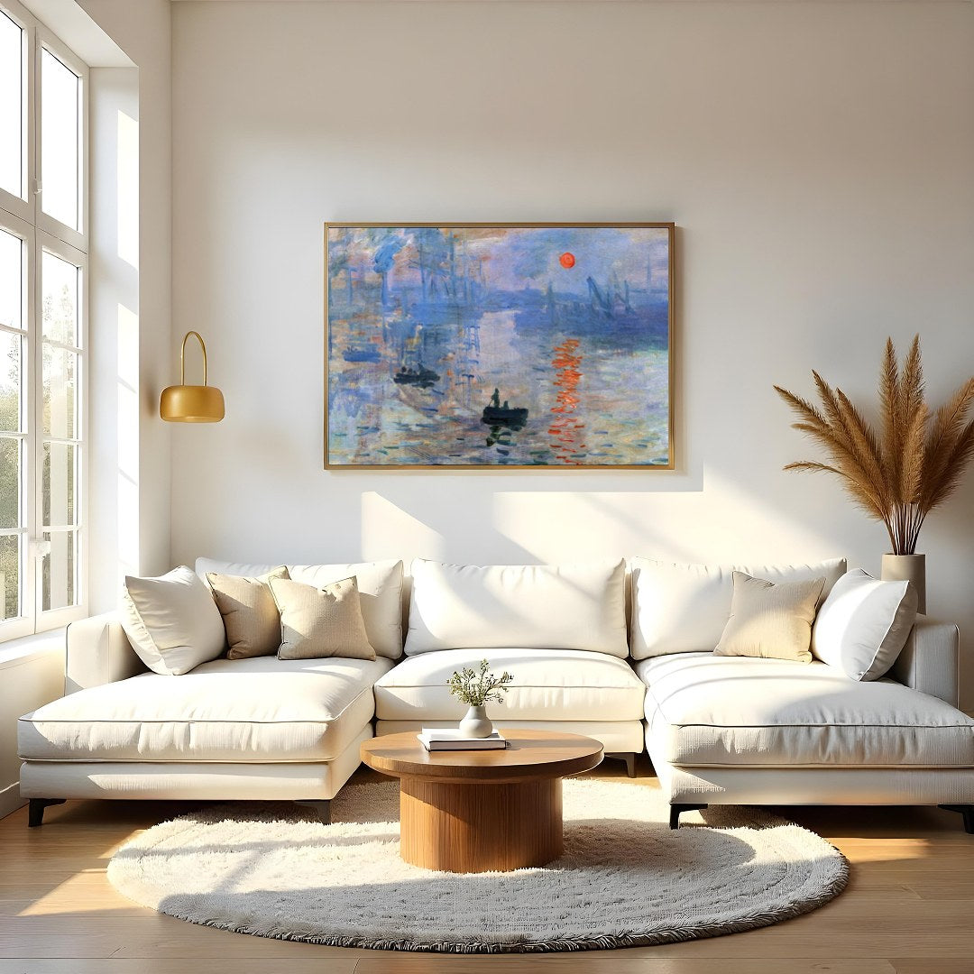 This exquisite artwork captures the ethereal beauty of a sunrise over an industrial harbor. The for Living Room