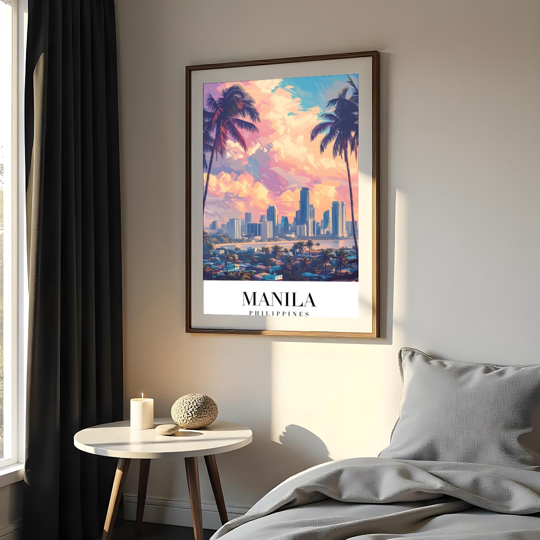 Capture the breathtaking beauty of Manila's skyline at sunset with this stunning artwork. The for Bedroom