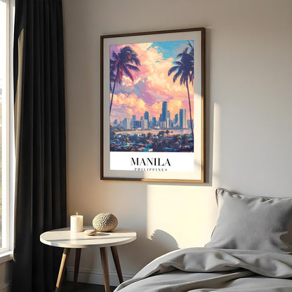 Capture the breathtaking beauty of Manila's skyline at sunset with this stunning artwork. The for Bedroom