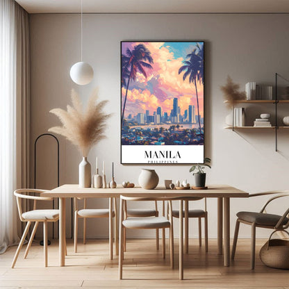 Capture the breathtaking beauty of Manila's skyline at sunset with this stunning artwork. The for Dining