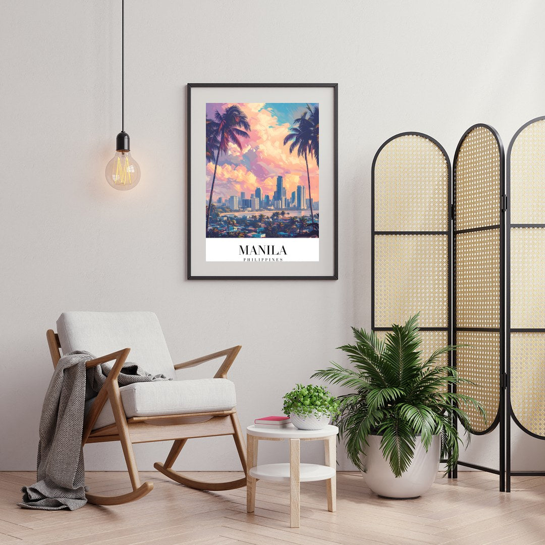 Capture the breathtaking beauty of Manila's skyline at sunset with this stunning artwork. The for Foyer